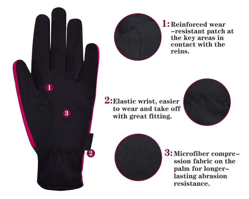 ChinFun Horse Riding Glove Equestrian Gloves Kids for Boys Girls Horseback Riding Gloves Grip for Youth Children Riding Sports Biking Cycling Gardening Fushcia Size M - Image 3